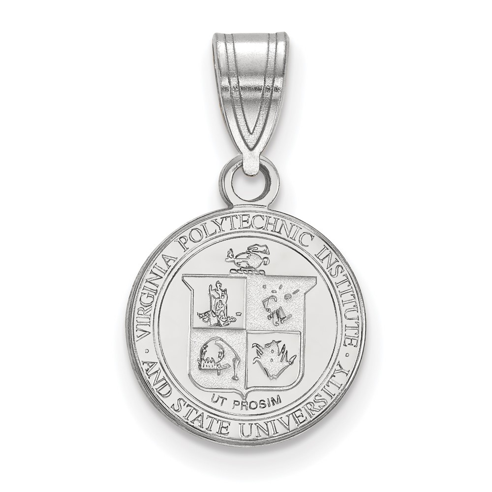 Sterling Silver Rhodium-plated LogoArt Virginia Tech Small Crest Pendant