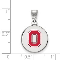 Sterling Silver Rhodium-plated LogoArt the Ohio State University Letter O Medium Enameled Disc Pendant view 2