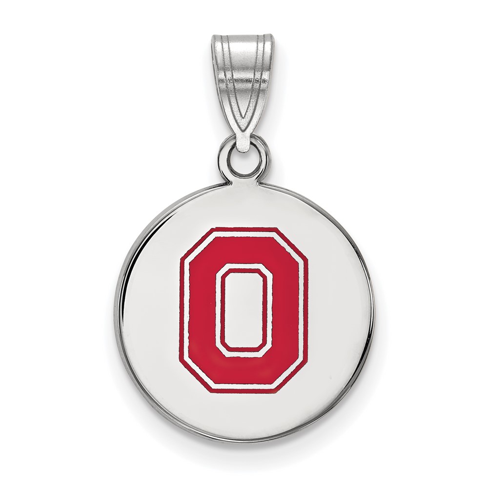 Sterling Silver Rhodium-plated LogoArt the Ohio State University Letter O Medium Enameled Disc Pendant