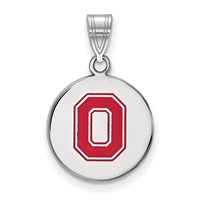 Sterling Silver Rhodium-plated LogoArt the Ohio State University Letter O Medium Enameled Disc Pendant view 1