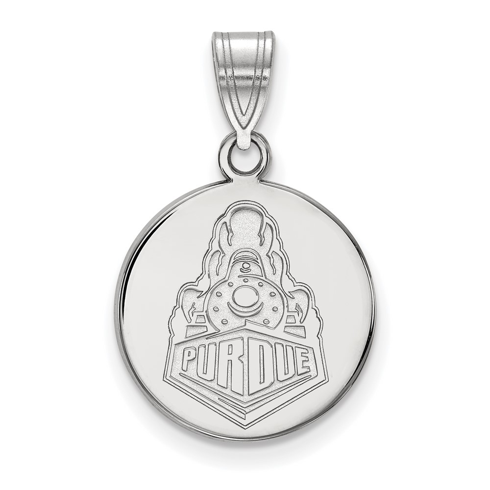 Sterling Silver Rhodium-plated LogoArt Purdue University Boilermakers Train Logo Medium Disc Pendant