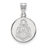 Sterling Silver Rhodium-plated LogoArt Purdue University Boilermakers Train Logo Medium Disc Pendant view 1