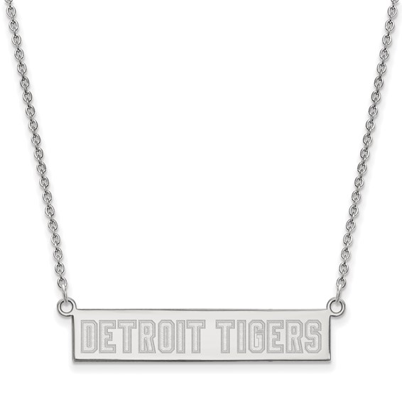 Sterling Silver Rhodium Plated Major League Baseball LogoArt Detroit Tigers Small Bar Necklace