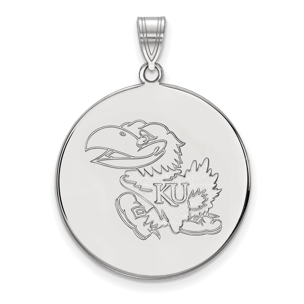 Sterling Silver Rhodium-plated LogoArt University of Kansas Jayhawk Extra Large Disc Pendant