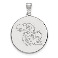 Sterling Silver Rhodium-plated LogoArt University of Kansas Jayhawk Extra Large Disc Pendant view 1