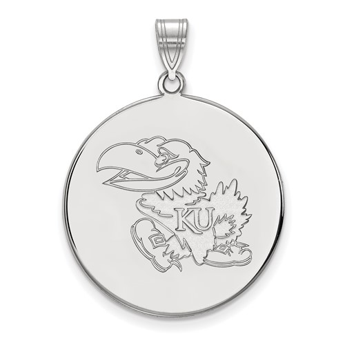 Sterling Silver Rhodium-plated LogoArt University of Kansas Jayhawk Extra Large Disc Pendant