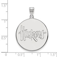 Sterling Silver Rhodium-plated LogoArt University of Nebraska Huskers Extra Large Disc Pendant view 2