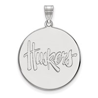 Sterling Silver Rhodium-plated LogoArt University of Nebraska Huskers Extra Large Disc Pendant view 1