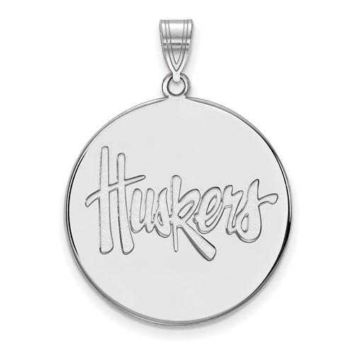 Sterling Silver Rhodium-plated LogoArt University of Nebraska Huskers Extra Large Disc Pendant