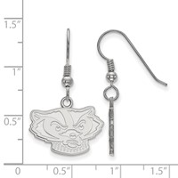 Sterling Silver Rhodium-plated LogoArt University of Wisconsin Badger Small Dangle Wire Earrings view 2