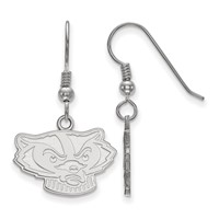 Sterling Silver Rhodium-plated LogoArt University of Wisconsin Badger Small Dangle Wire Earrings view 1