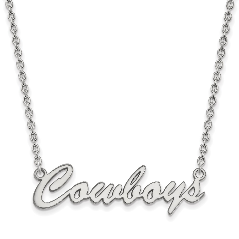 Sterling Silver Rhodium-plated LogoArt Oklahoma State University Cowboys Script Medium Pendant Necklace, 18"