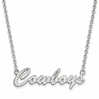 Sterling Silver Rhodium-plated LogoArt Oklahoma State University Cowboys Script Medium Pendant Necklace, 18" view 1