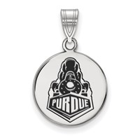 Sterling Silver Rhodium-plated LogoArt Purdue University Boilermakers Train Logo Medium Enameled Disc Pendant view 1