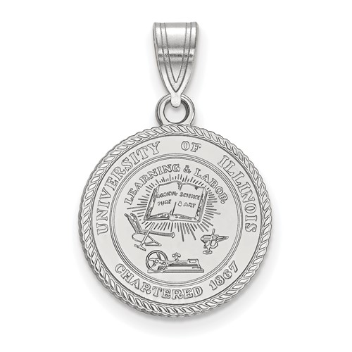 Sterling Silver Rhodium-plated LogoArt University of Illinois Medium Crest Pendant