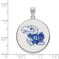 Sterling Silver Rhodium-plated LogoArt University of Kansas Jayhawk Extra Large Enameled Disc Pendant view 2