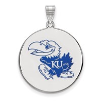 Sterling Silver Rhodium-plated LogoArt University of Kansas Jayhawk Extra Large Enameled Disc Pendant view 1