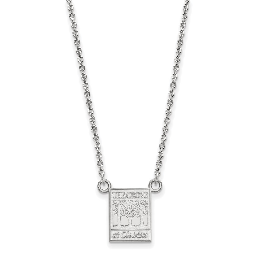Sterling Silver Rhodium-plated LogoArt University of Mississippi the Grove At Ole Miss Small Pendant Necklace, 18"