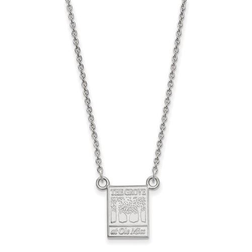 Sterling Silver Rhodium-plated LogoArt University of Mississippi the Grove At Ole Miss Small Pendant Necklace, 18"