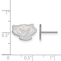 Sterling Silver Rhodium-plated LogoArt University of Wisconsin Badger Extra Small Post Earrings view 2