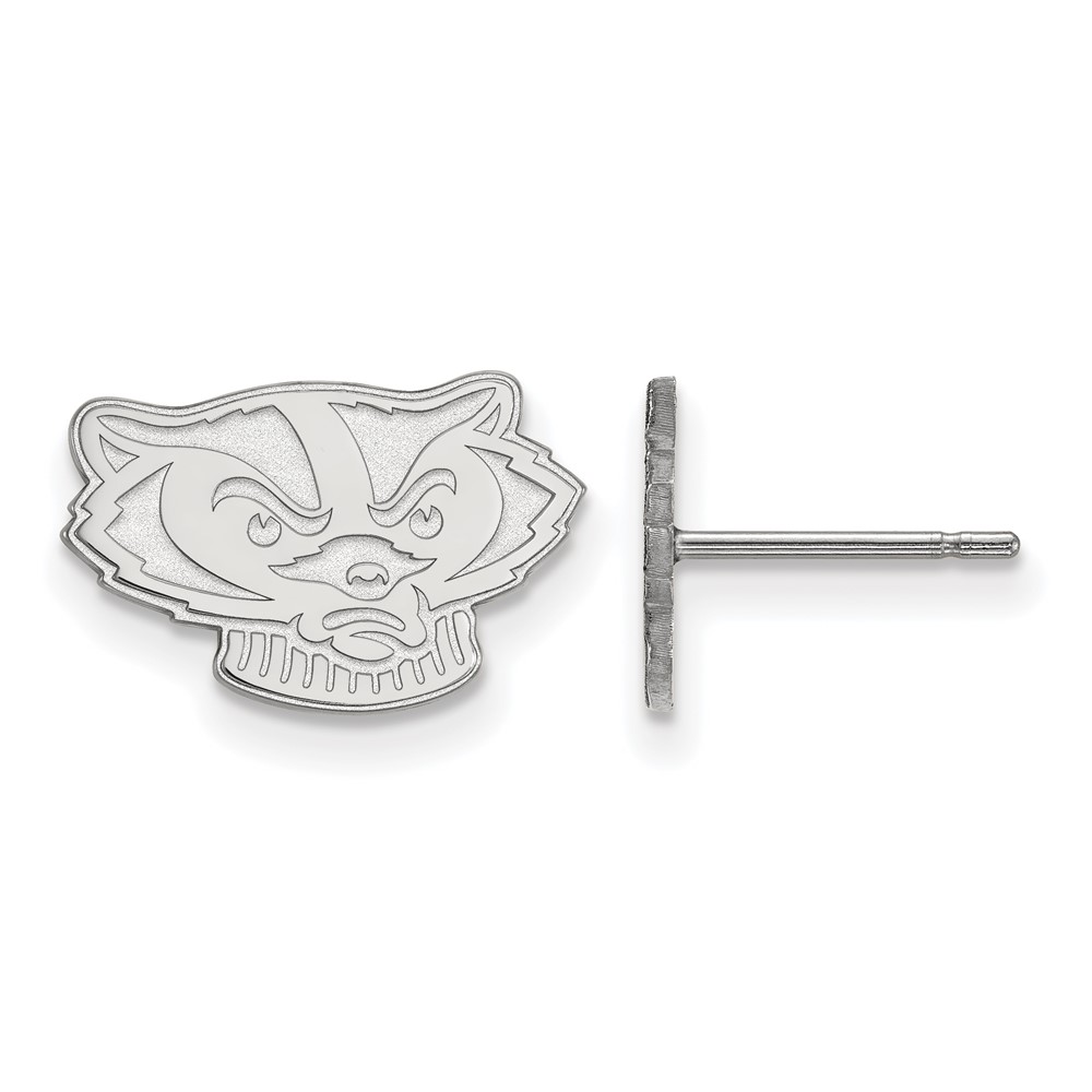Sterling Silver Rhodium-plated LogoArt University of Wisconsin Badger Extra Small Post Earrings