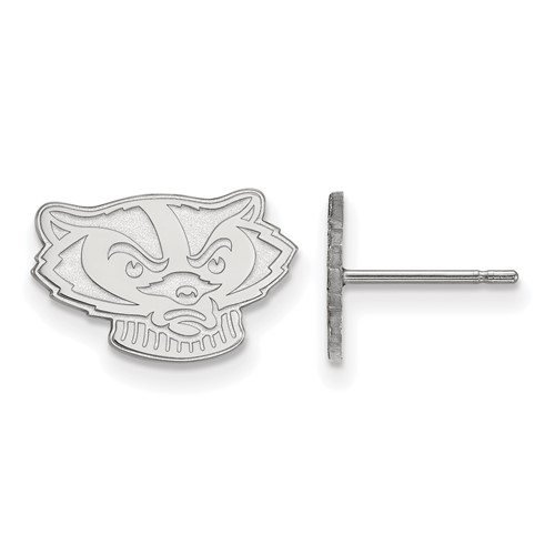 Sterling Silver Rhodium-plated LogoArt University of Wisconsin Badger Extra Small Post Earrings