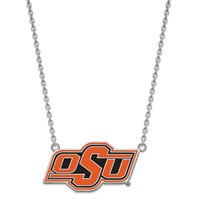Sterling Silver Rhodium-plated LogoArt Oklahoma State University O-s-u Large Enameled Pendant Necklace, 18" view 2