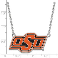 Sterling Silver Rhodium-plated LogoArt Oklahoma State University O-s-u Large Enameled Pendant Necklace, 18" view 3