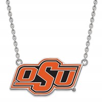 Sterling Silver Rhodium-plated LogoArt Oklahoma State University O-s-u Large Enameled Pendant Necklace, 18" view 1