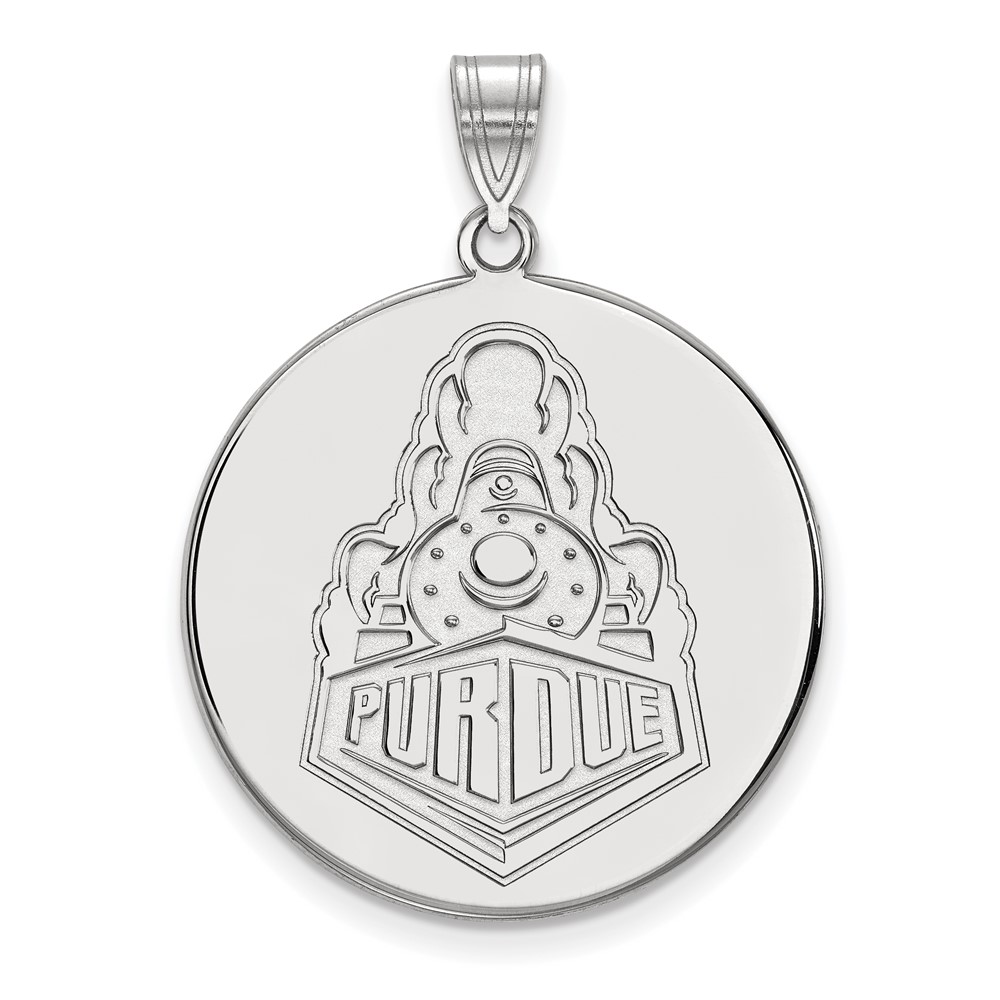 Sterling Silver Rhodium-plated LogoArt Purdue University Boilermakers Train Logo Extra Large Disc Pendant