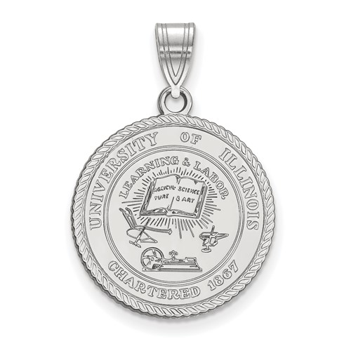 Sterling Silver Rhodium-plated LogoArt University of Illinois Large Crest Pendant