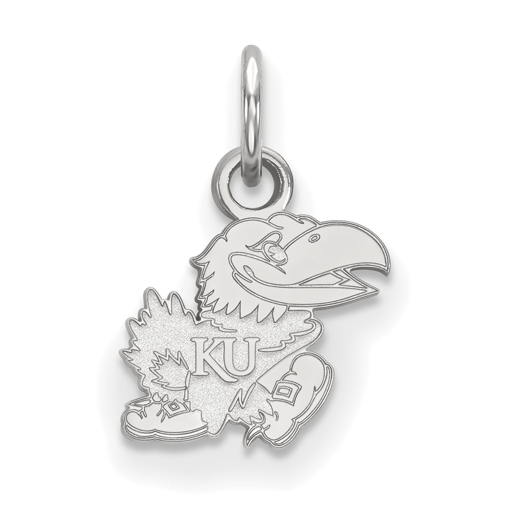 Sterling Silver Rhodium-plated LogoArt University of Kansas Jayhawk Extra Small Pendant