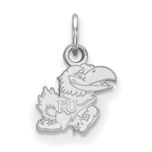 Sterling Silver Rhodium-plated LogoArt University of Kansas Jayhawk Extra Small Pendant