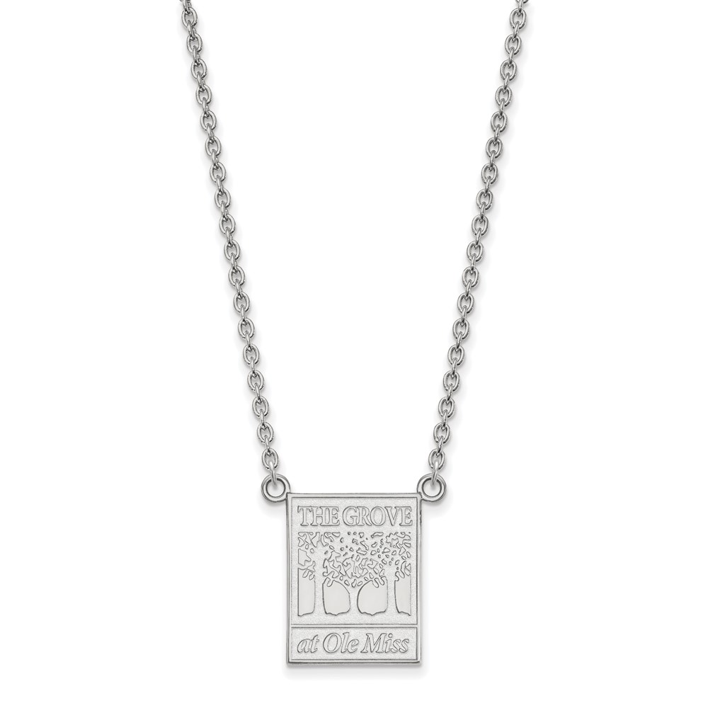 Sterling Silver Rhodium-plated LogoArt University of Mississippi the Grove At Ole Miss Large Pendant Necklace, 18"