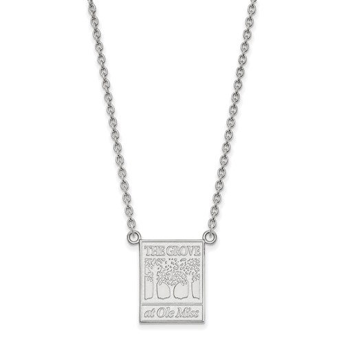 Sterling Silver Rhodium-plated LogoArt University of Mississippi the Grove At Ole Miss Large Pendant Necklace, 18"
