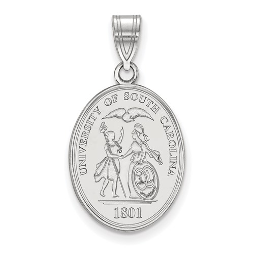 Sterling Silver Rhodium-plated LogoArt University of South Carolina Large Crest Pendant