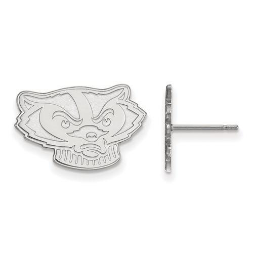 Sterling Silver Rhodium-plated LogoArt University of Wisconsin Badger Small Post Earrings