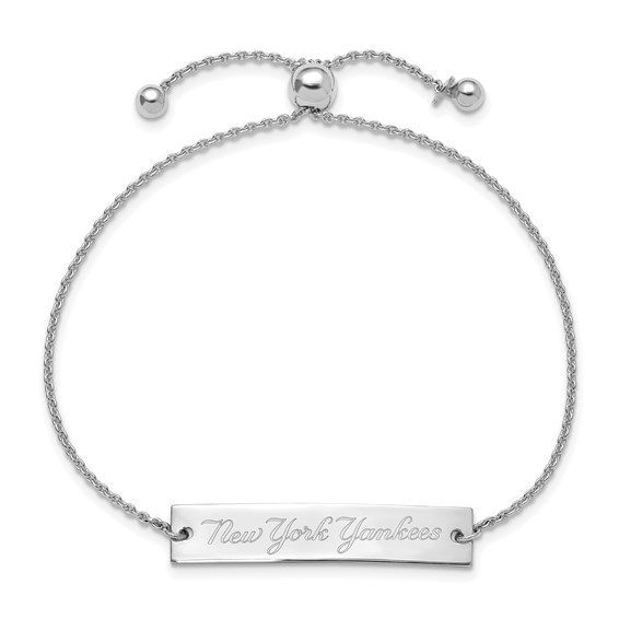 Sterling Silver Rhodium Plated Major League Baseball LogoArt New York Yankees Bar Adjustable Bracelet