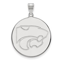 Sterling Silver Rhodium-plated LogoArt Kansas State University Wildcat Extra Large Disc Pendant view 1