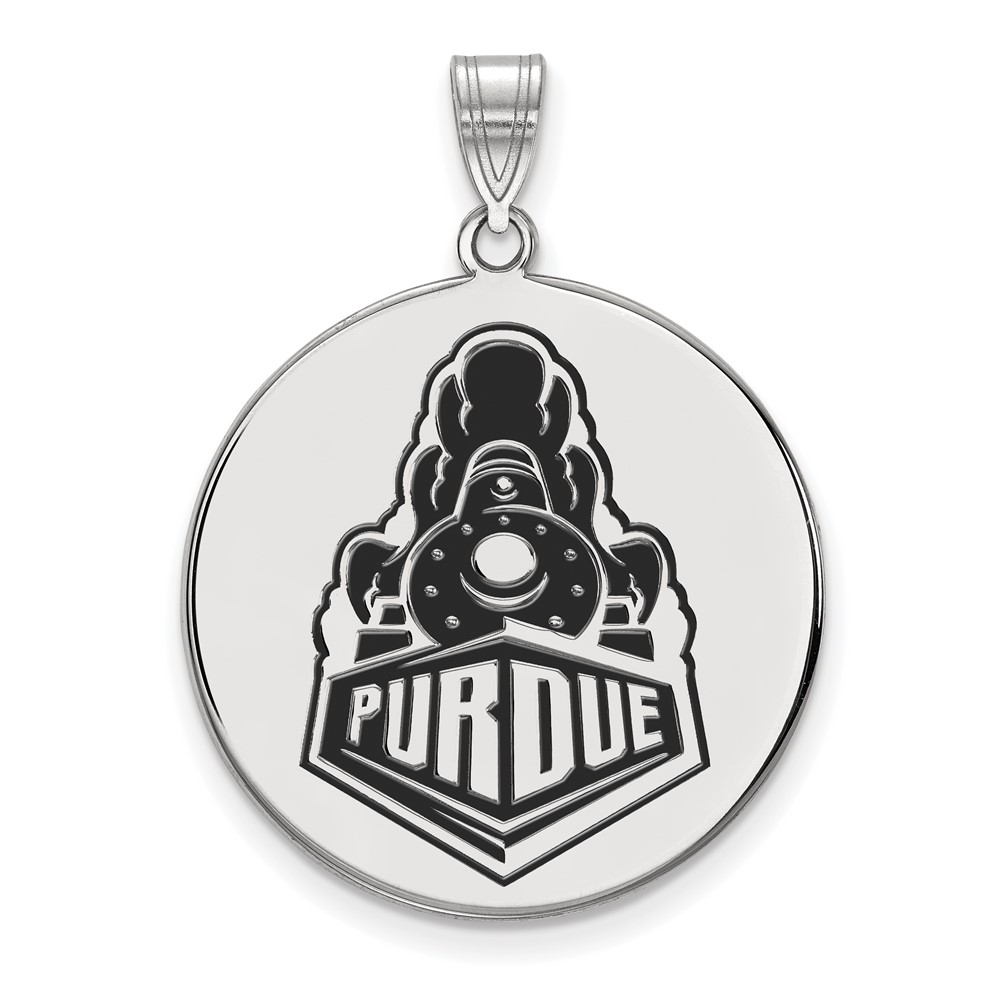 Sterling Silver Rhodium-plated LogoArt Purdue University Boilermakers Train Logo Extra Large Enameled Disc Pendant