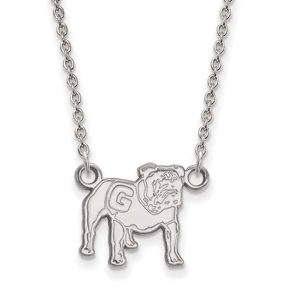 Sterling Silver Rhodium-plated LogoArt University of Georgia Bulldog Small Pendant Necklace, 18"