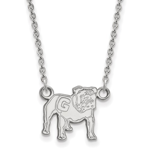Sterling Silver Rhodium-plated LogoArt University of Georgia Bulldog Small Pendant Necklace, 18"