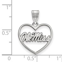 Sterling Silver Rhodium-plated LogoArt University of Mississippi Ole Miss Heart Pendant view 2