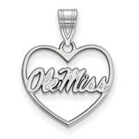 Sterling Silver Rhodium-plated LogoArt University of Mississippi Ole Miss Heart Pendant view 1