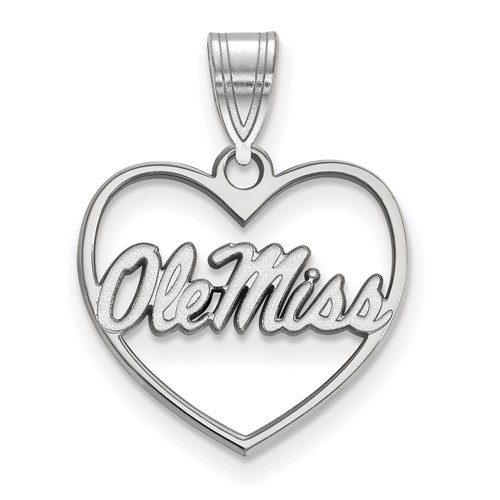 Sterling Silver Rhodium-plated LogoArt University of Mississippi Ole Miss Heart Pendant