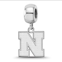 Sterling Silver Rhodium-plated LogoArt University of Nebraska Letter N Small Dangle Bead Charm view 1