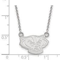 Sterling Silver Rhodium-plated LogoArt University of Wisconsin Badger Small Pendant Necklace, 18" view 2