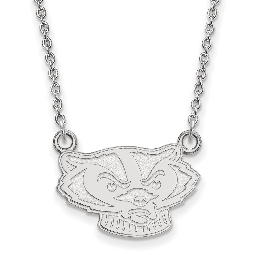 Sterling Silver Rhodium-plated LogoArt University of Wisconsin Badger Small Pendant Necklace, 18"
