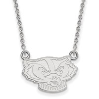 Sterling Silver Rhodium-plated LogoArt University of Wisconsin Badger Small Pendant Necklace, 18" view 1