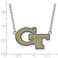 Sterling Silver Rhodium-plated LogoArt Georgia Institute of Technology G-t Large Enameled Pendant Necklace, 18" view 2